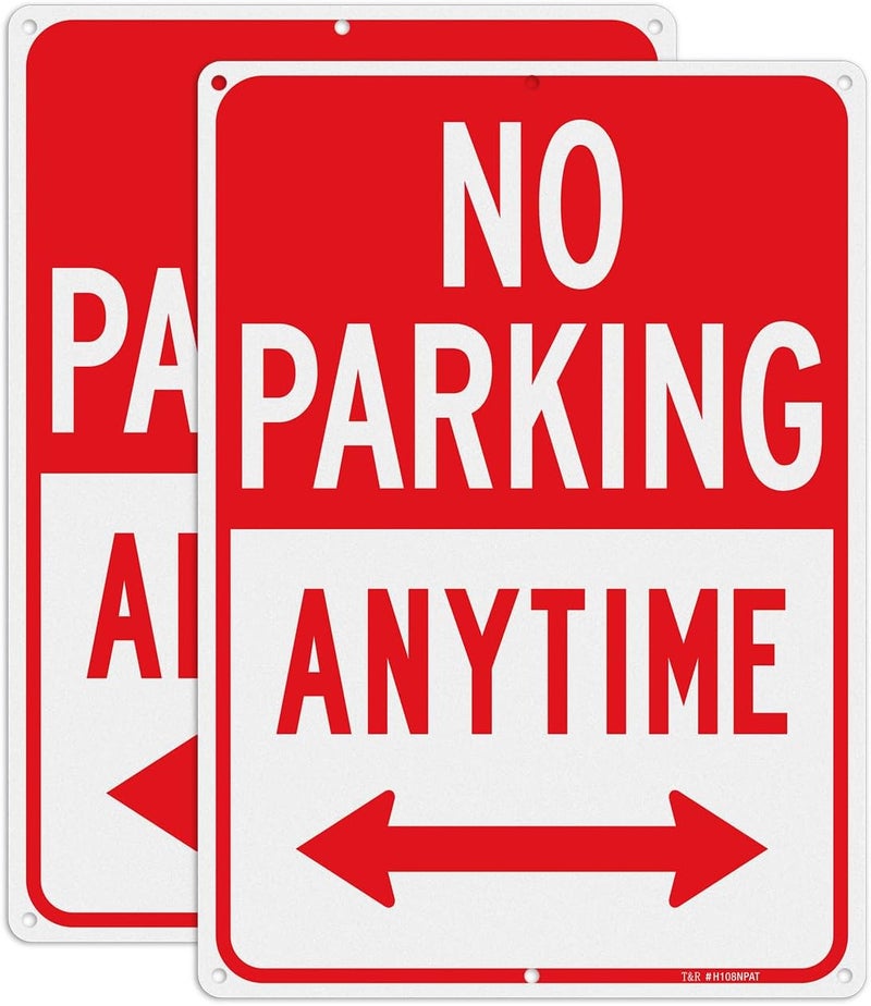 TR No Parking Anytime Sign - 2 Pack - 14 x 10 Inches Rust Free .040 Aluminum Reflective - UV Protected, Waterproof, Weatherproof and Fade Resistant - 6 Pre-drilled Holes - Image 1